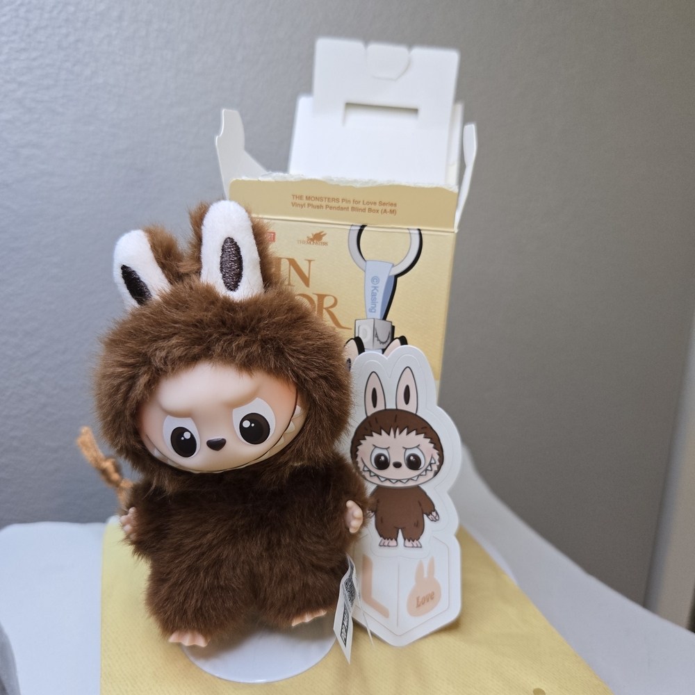 Pin For Love Letter L Brown Plush Labubu.  Authentic See Box